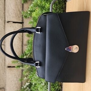 Calvin Klein Lock Black Leather Satchel